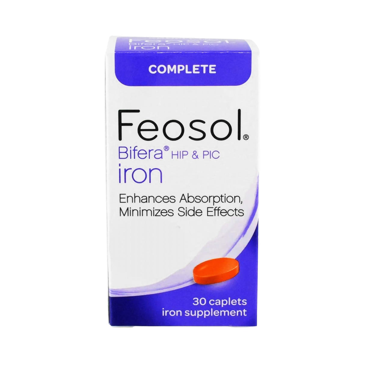 Mineral Supplement Feosol® Bifera® Hip & PIC Iron / PIC / HIP 28 mg - 22 mg - 6 mg Strength Caplet 30 per Bottle - BeHope