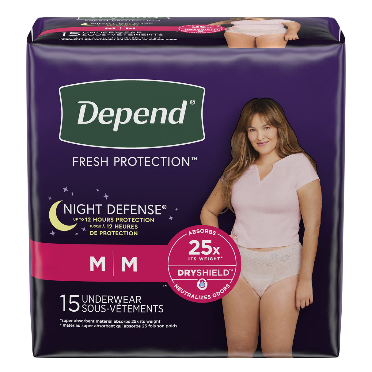 Female Adult Absorbent Underwear Depend® Night Defense® Waistband Style Medium Disposable Heavy Absorbency - BeHope