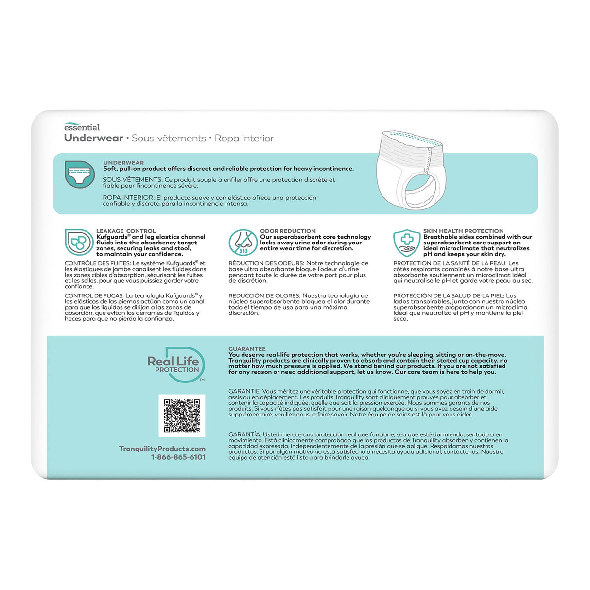 Unisex Adult Absorbent Underwear Tranquility® Essential Pull On with Tear Away Seams X-Large Disposable Heavy Absorbency - BeHope