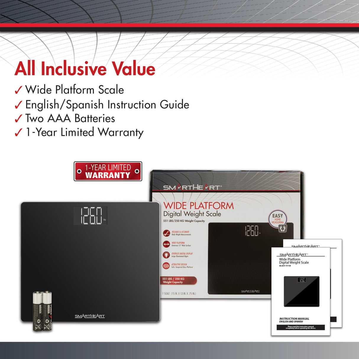 Floor Scale Veridian® Digital Display 438 lbs. / 199 kg Capacity Black Battery Operated - BeHope