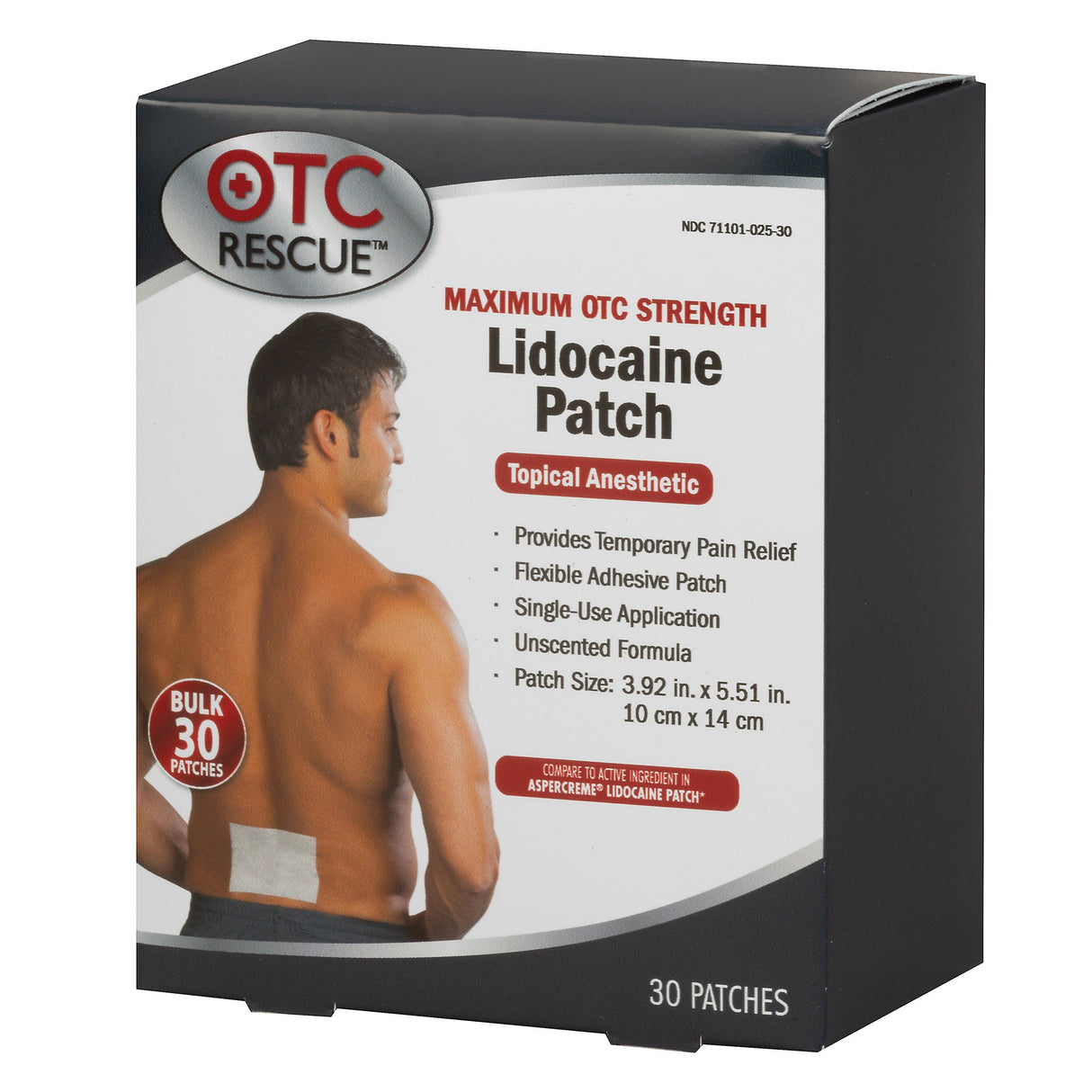 Topical Pain Relief OTC RESCUE 4% Strength Lidocaine Patch 30 per Box - BeHope