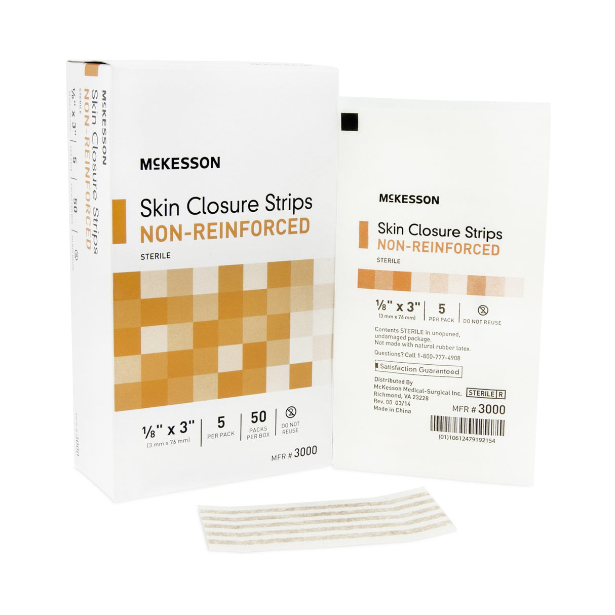 Skin Closure Strip McKesson 1/8 X 3 Inch Nonwoven Material Flexible Strip Tan - BeHope
