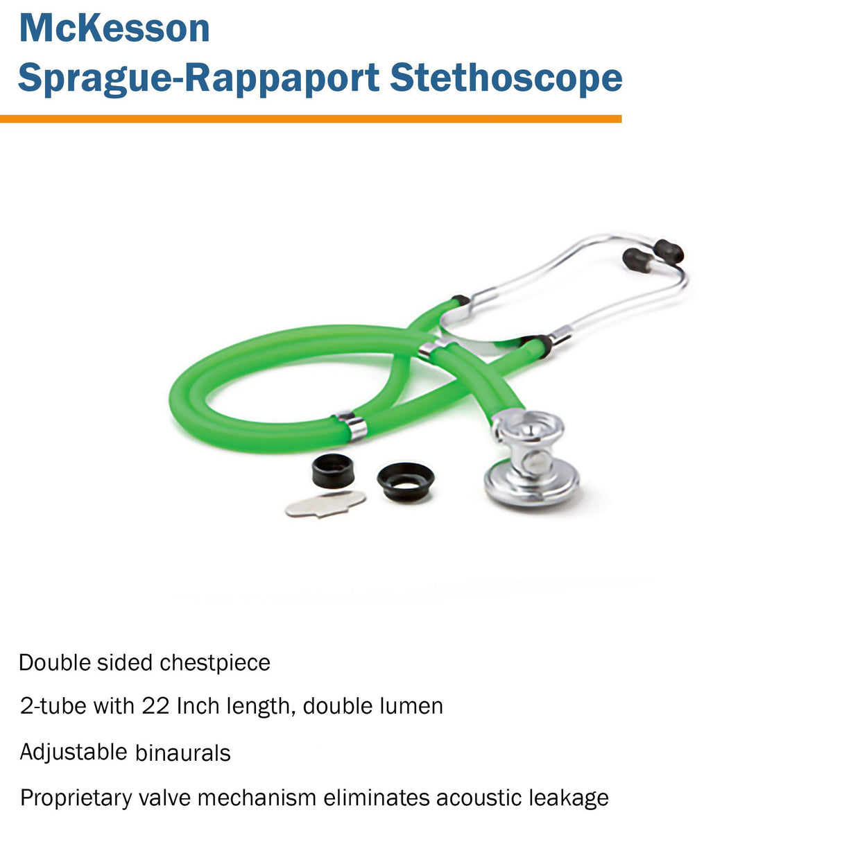 Sprague Stethoscope McKesson Green 2-Tube 22 Inch Tube Double Sided Chestpiece - BeHope
