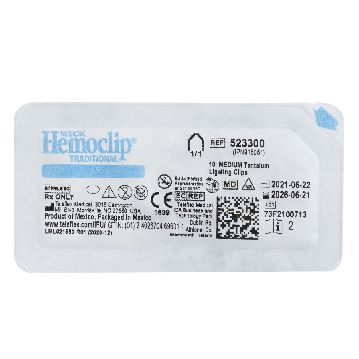 Traditional Style Ligating Clip Hemoclip® Tantalum Medium Blue Clip 10 Clips - BeHope