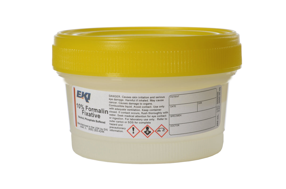 Prefilled Formalin Container Quickfix™ 125 mL Fill in 250 mL (8.5 oz.) Screw Cap Warning Label / Storage Instructions NonSterile - BeHope