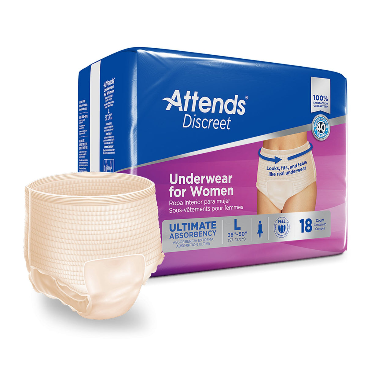 Female Adult Absorbent Underwear Attends® Discreet Pull On with Tear Away Seams Large Disposable Heavy Absorbency - BeHope