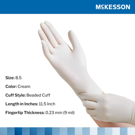 Surgical Glove McKesson Perry® Size 8.5 Sterile Latex Standard Cuff Length Smooth Cream Chemo Tested - BeHope