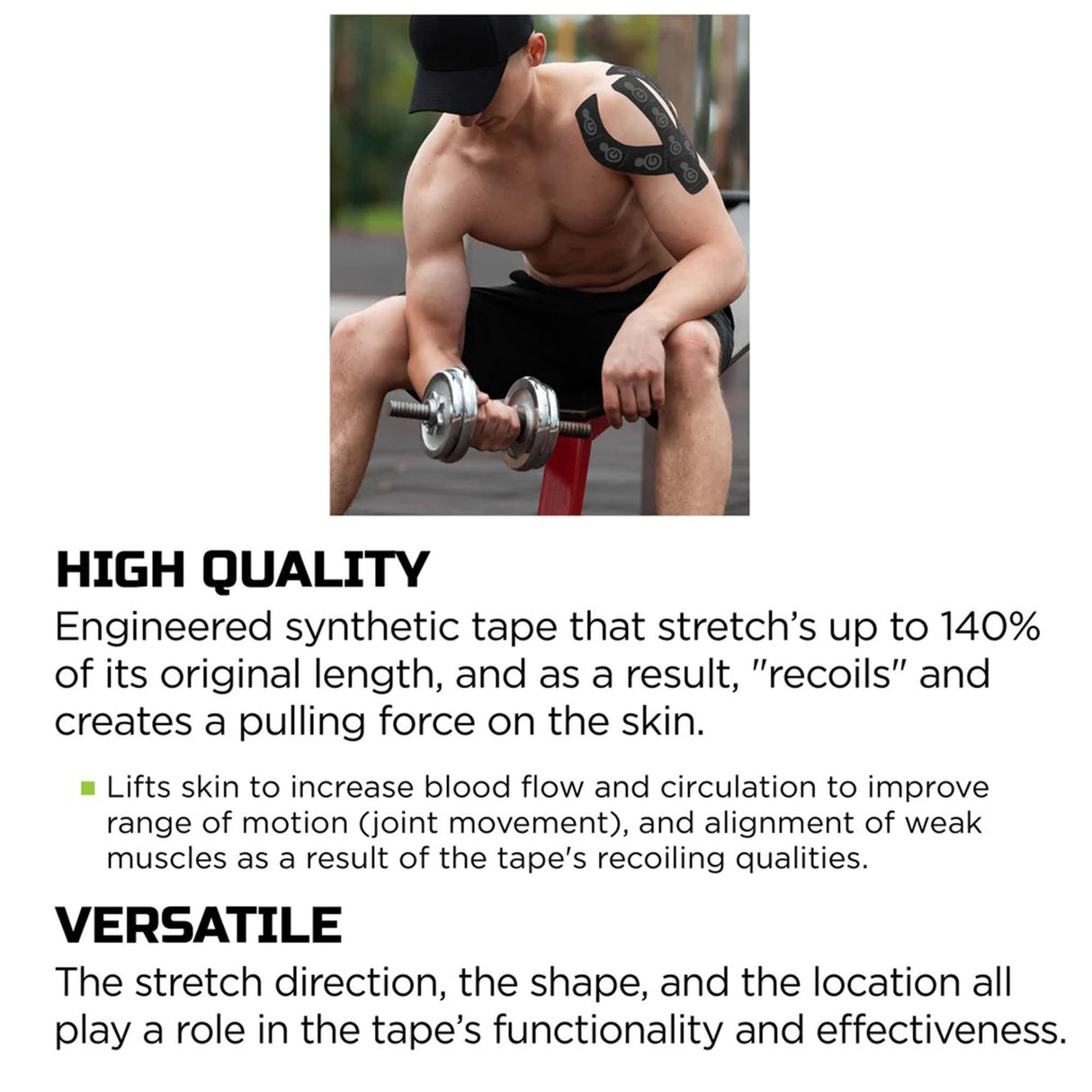 Kinesiology Tape Green Drop™ Black 2 X 10 Inch Nylon / Polyester / Spandex NonSterile - BeHope