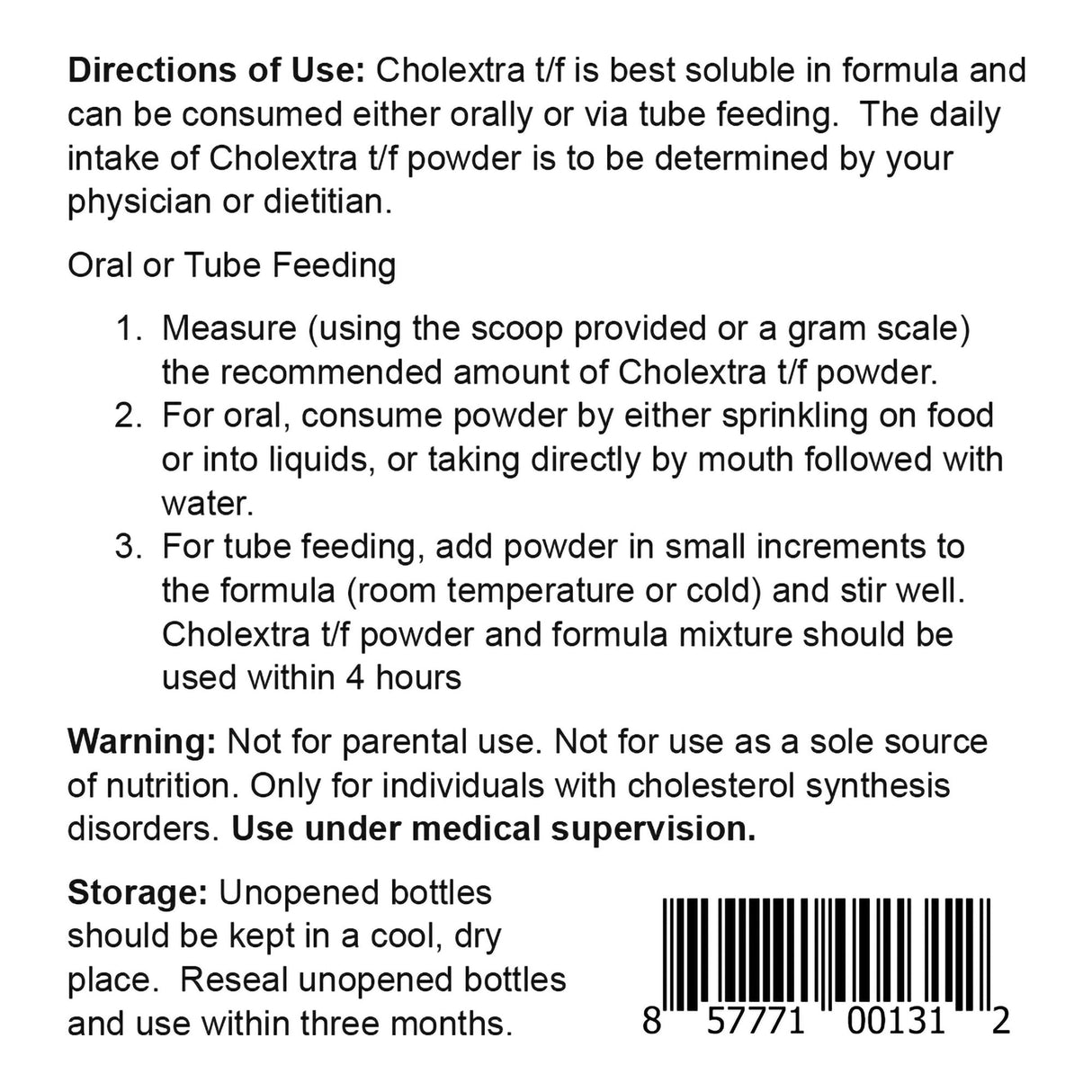 Tube Feeding Formula Cholextra® t/f Unflavored Powder 110 Gram Jar - BeHope
