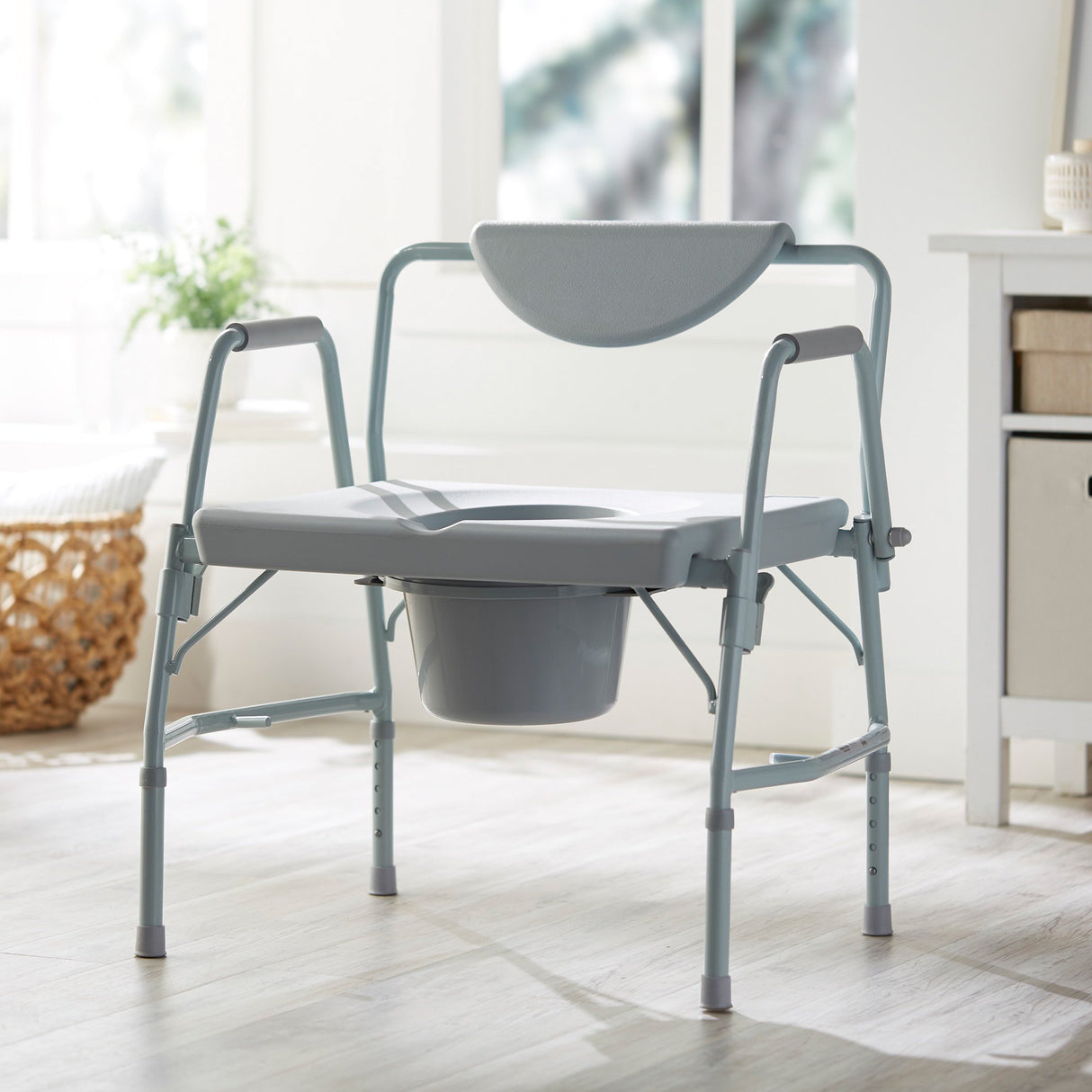 Commode Chair McKesson Drop Arms Steel Frame Padded Backrest 23-1/4 Inch Seat Width 1000 lbs. Weight Capacity - BeHope