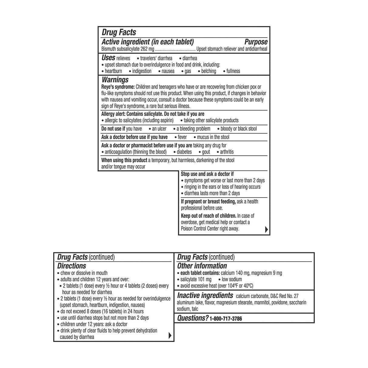 Anti-Diarrheal Pepto Bismol® 262 mg Strength Chewable Tablet 48 per Box - BeHope