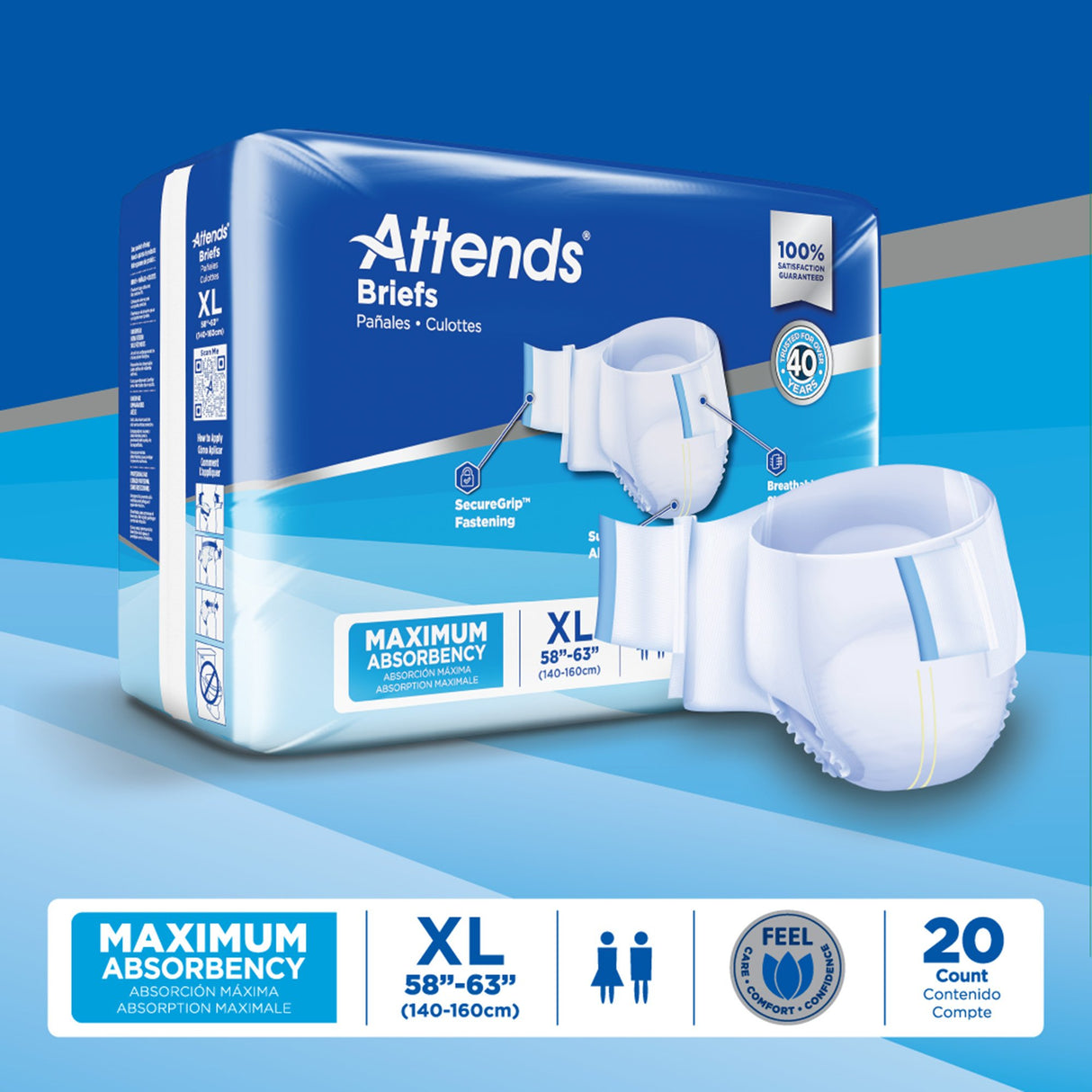 Unisex Adult Incontinence Brief Attends® X-Large Disposable Heavy Absorbency - BeHope