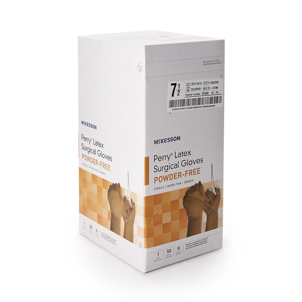 Surgical Glove McKesson Perry® Size 7.5 Sterile Latex Standard Cuff Length Smooth Brown Not Chemo Approved - BeHope
