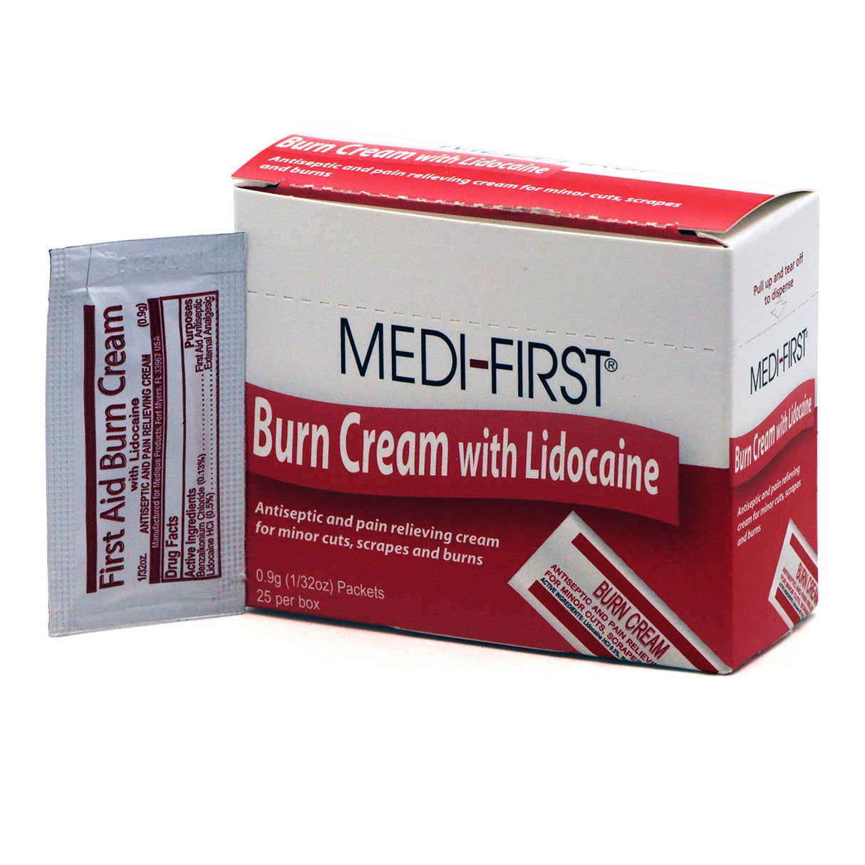 Burn Relief BZK (Benzalkonium Chloride) / Lidocaine HCl Medi-First® Cream 0.9 Gram Individual Packet - BeHope