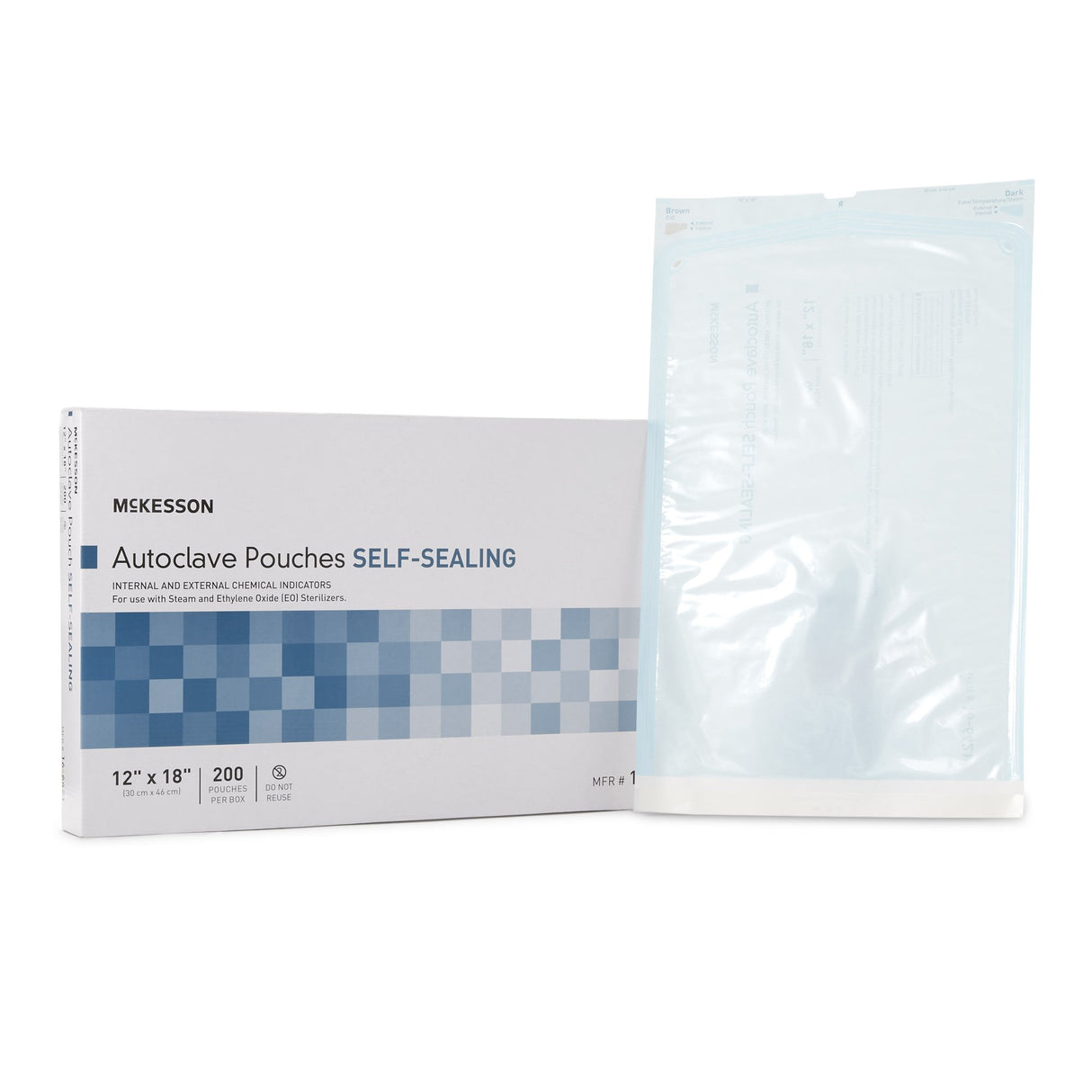 Sterilization Pouch McKesson Ethylene Oxide (EO) Gas / Steam 12 X 18 Inch Transparent Blue / White Self Seal Paper / Film - BeHope