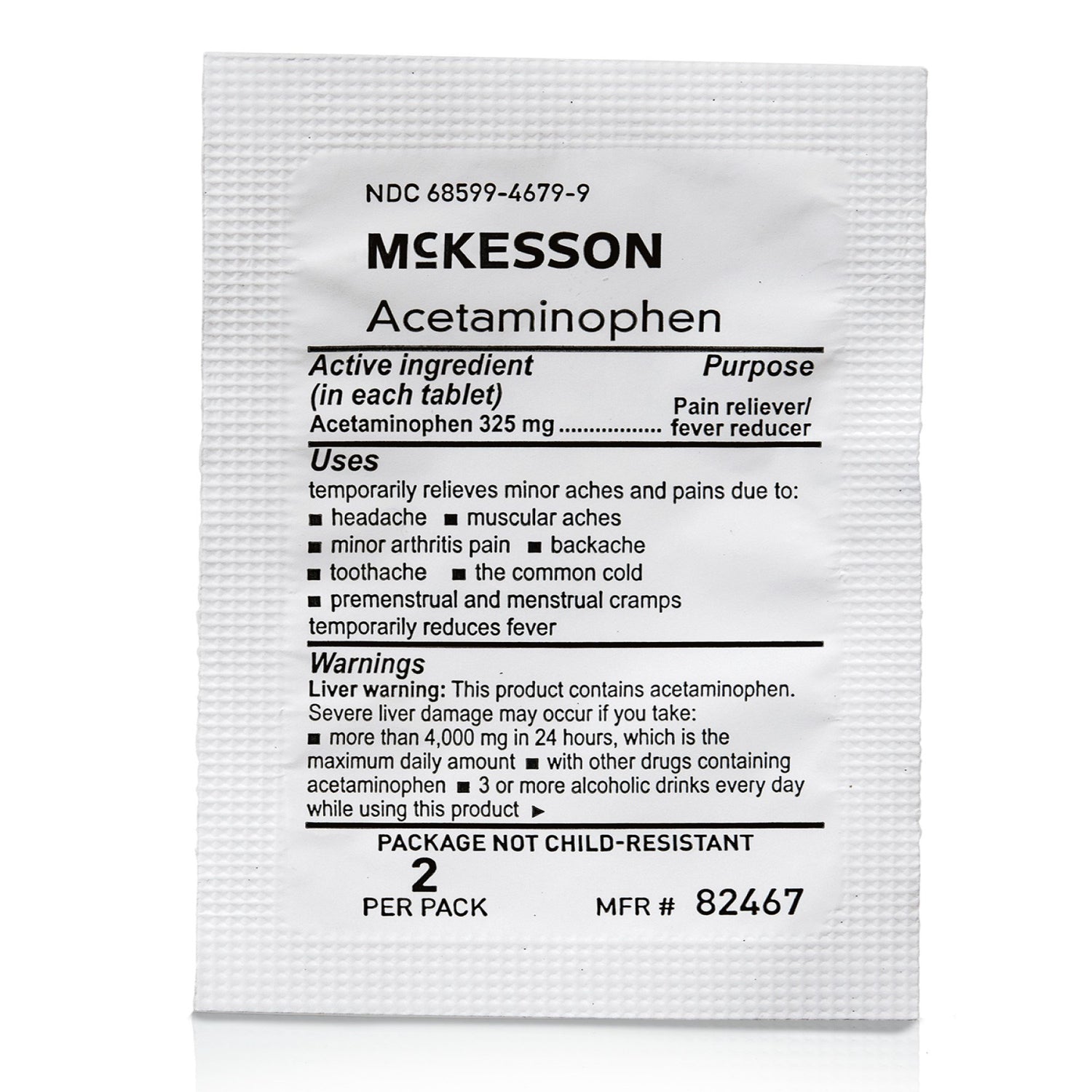 Pain Relief McKesson 325 mg Strength Acetaminophen Unit Dose Tablet 250 per Box - BeHope