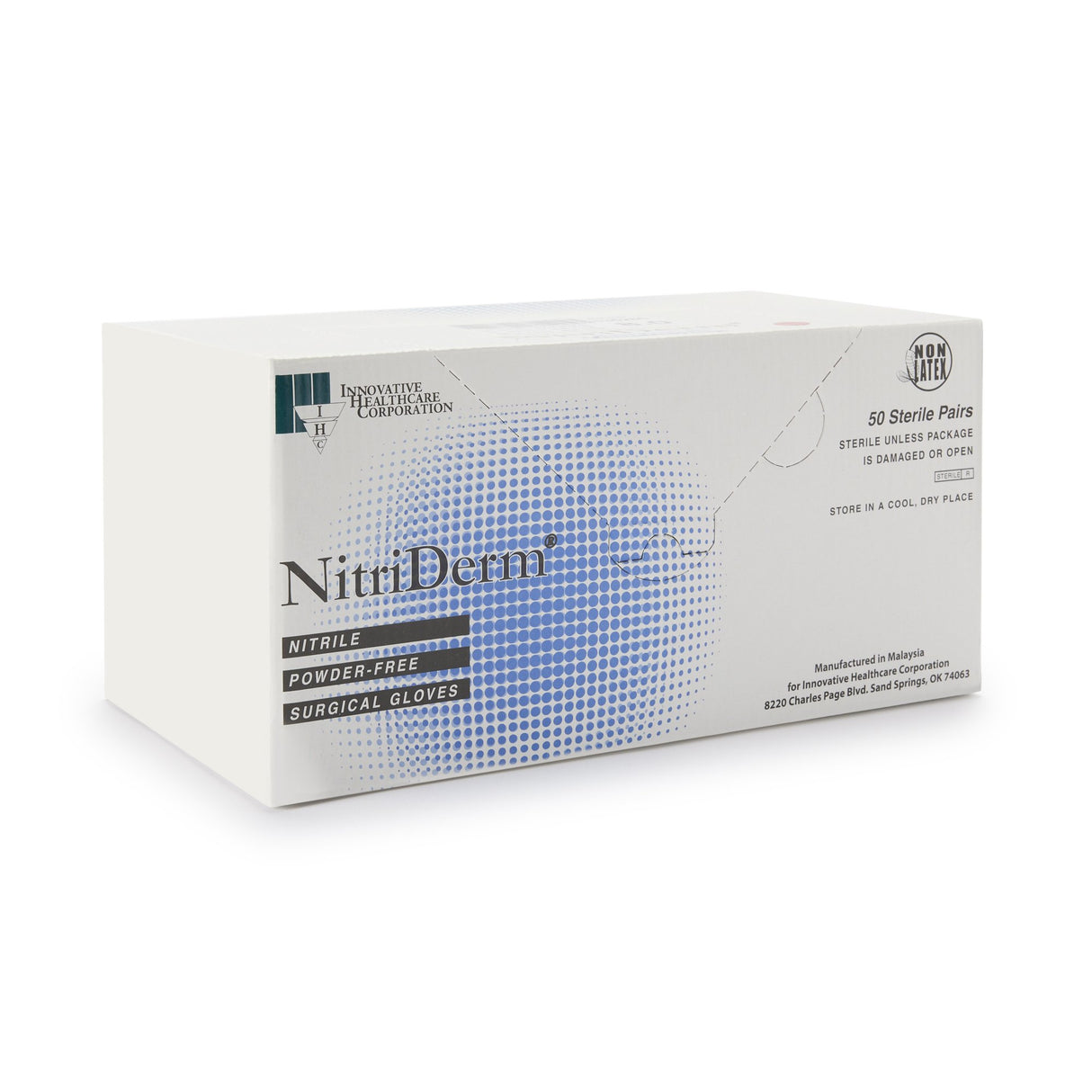 Surgical Glove NitriDerm® Size 7.5 Sterile Nitrile Standard Cuff Length Fully Textured White Chemo Tested - BeHope