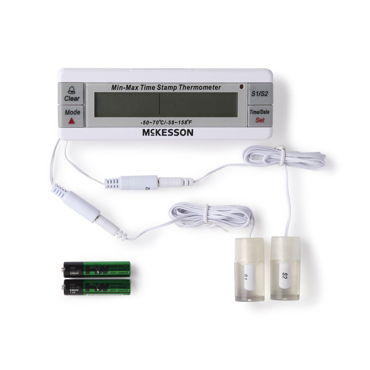 Digital Refrigerator / Freezer Thermometer with Alarm McKesson Fahrenheit / Celsius -58° to +158°F (-50° to +70°C) Desk / Wall / Door Mount Battery Operated - BeHope