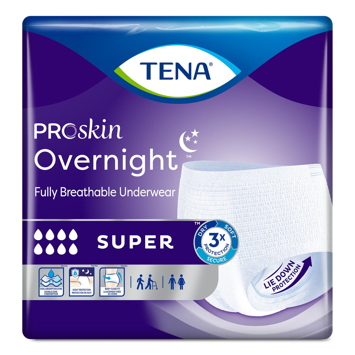Unisex Adult Absorbent Underwear TENA ProSkin Overnight™ Super Pull On with Tear Away Seams Medium Disposable Heavy Absorbency - BeHope