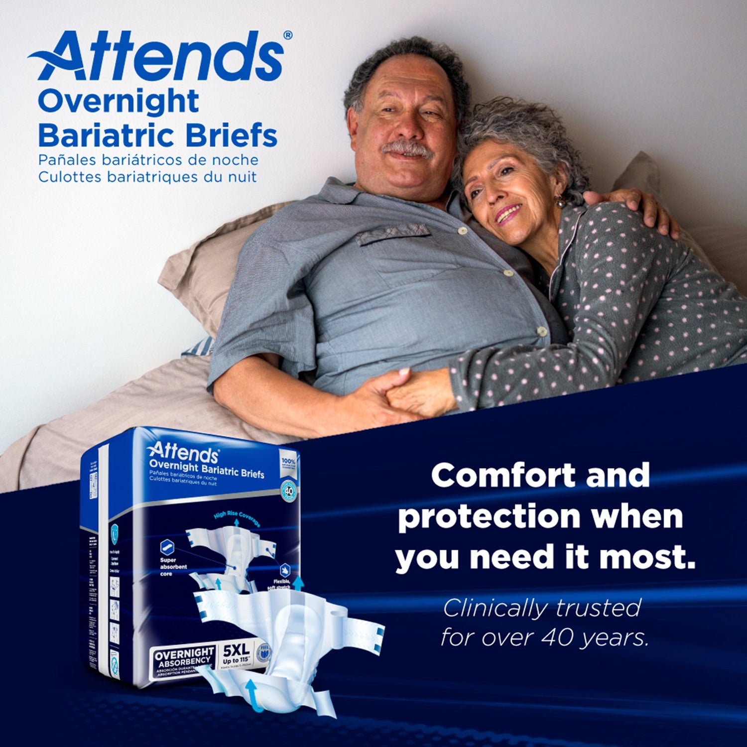 Unisex Adult Incontinence Brief Attends® Overnight Bariatric 5X-Large Disposable Heavy Absorbency - BeHope
