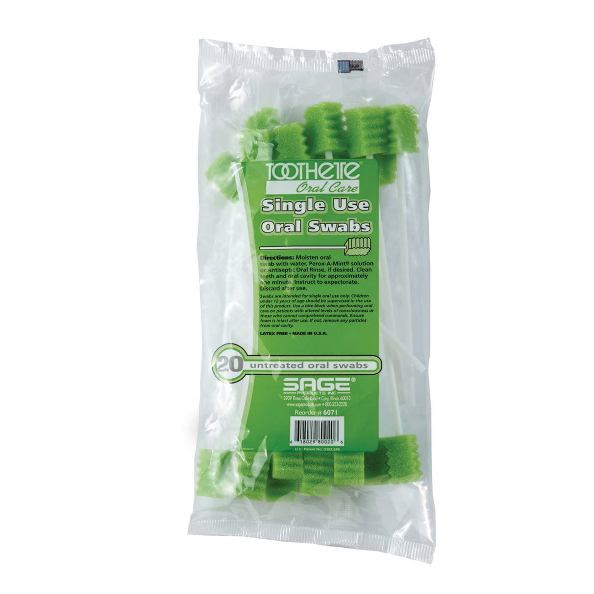 Oral Swab Toothette® Plus Untreated Foam Tip 20 per Pack - BeHope