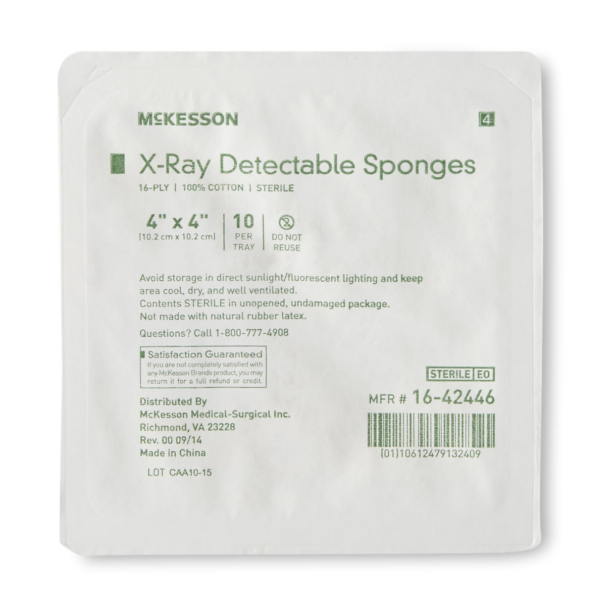 Gauze Sponge McKesson 4 X 4 Inch 16-Ply Sterile X-Ray Detectable 10 per Tray - BeHope