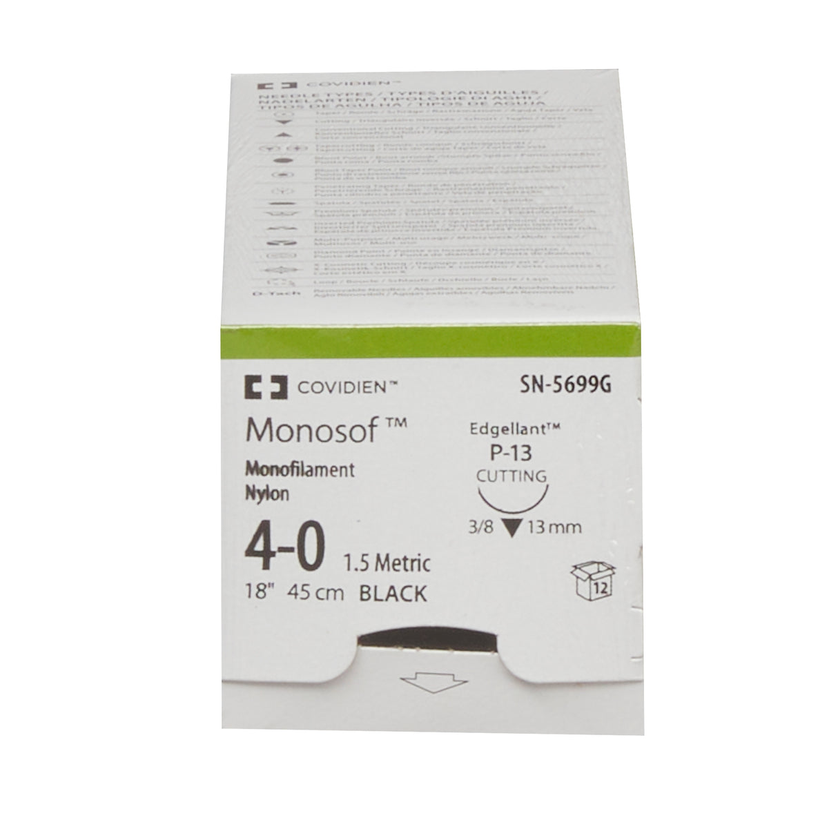 Nonabsorbable Suture with Needle Monosof™ Nylon P-13 3/8 Circle Precision Reverse Cutting Needle Size 4-0 Monofilament - BeHope