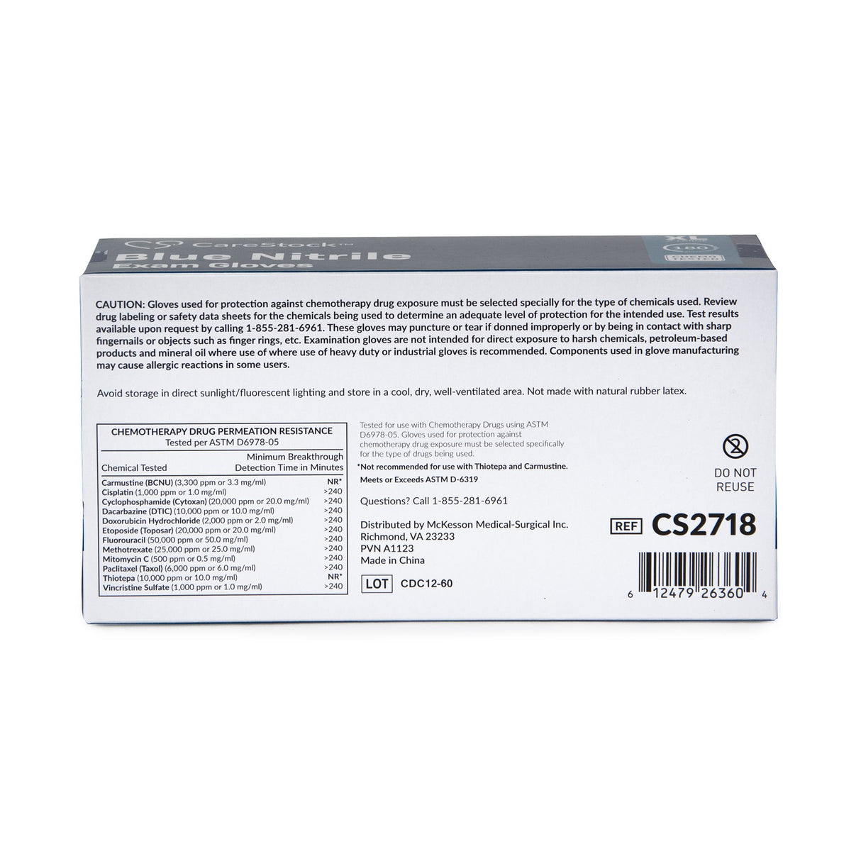 Exam Glove CareStock™ X-Large NonSterile Nitrile Standard Cuff Length Textured Fingertips Blue Chemo Tested - BeHope