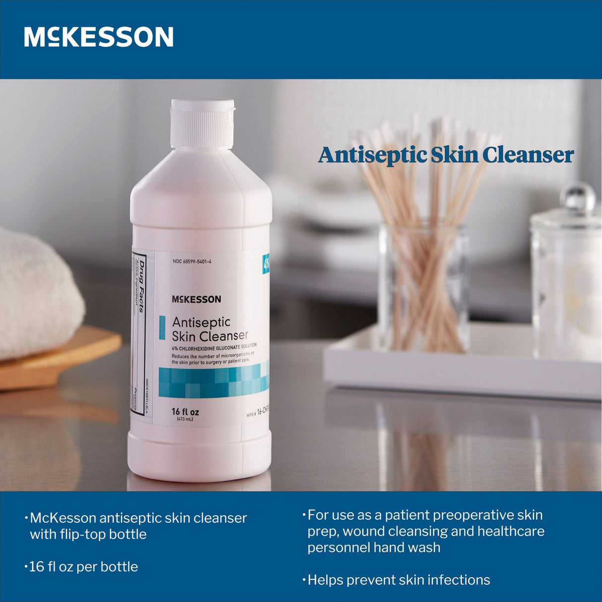 Antiseptic Skin Cleanser McKesson 16 oz. Flip-Top Bottle 4% Strength CHG (Chlorhexidine Gluconate) / Isopropyl Alcohol NonSterile - BeHope