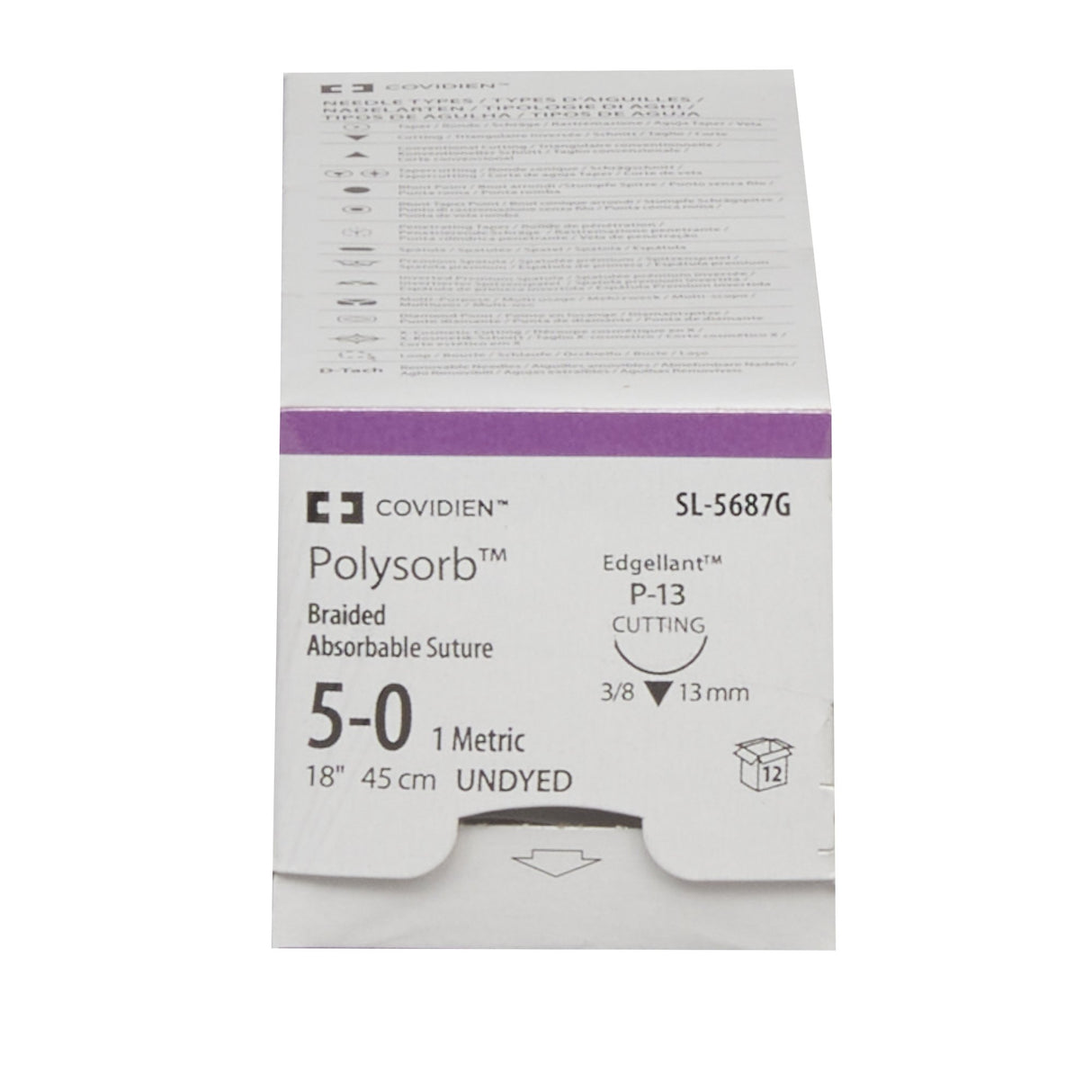 Absorbable Suture with Needle Polysorb™ Polyester P-13 3/8 Circle Precision Reverse Cutting Needle Size 5-0 Braided - BeHope