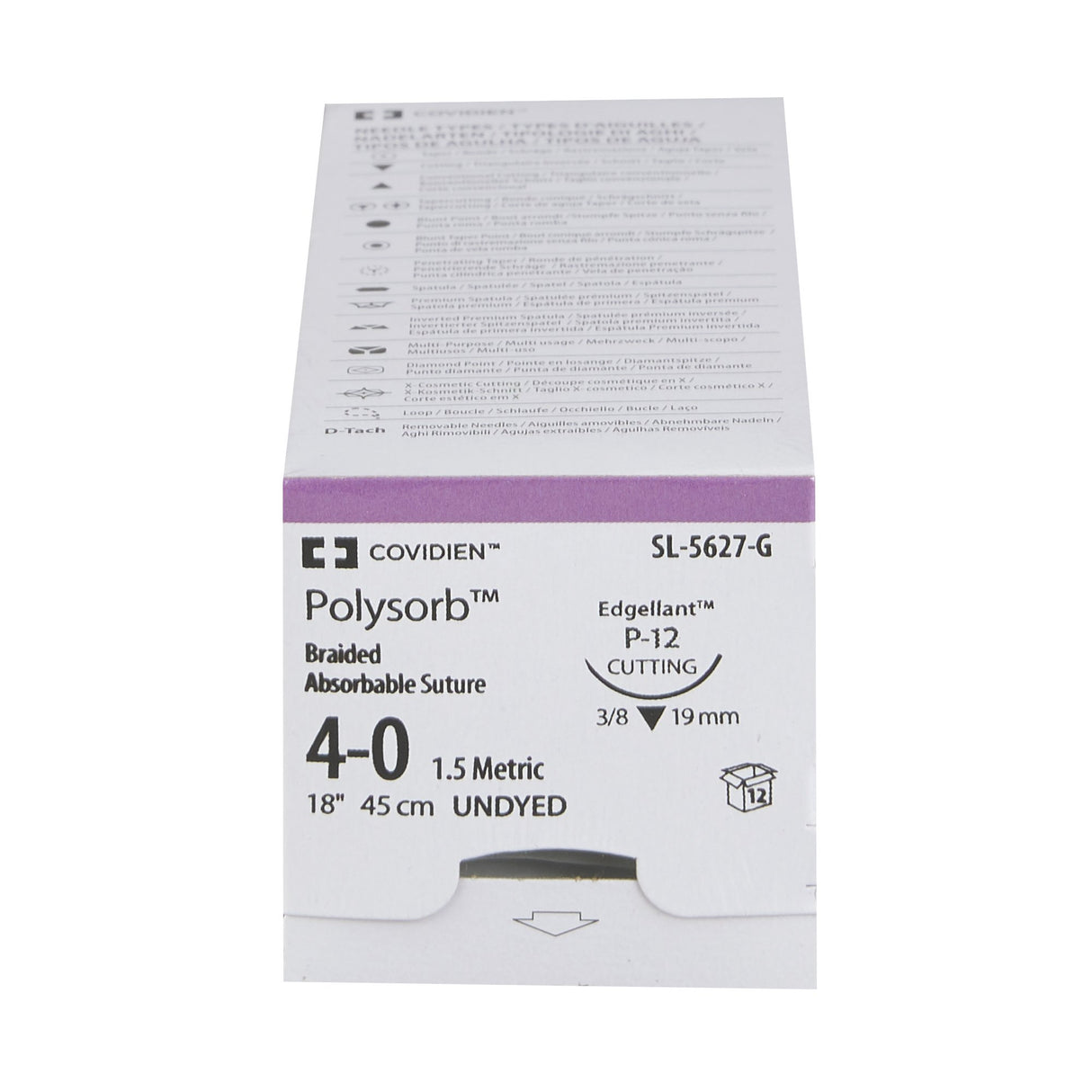 Absorbable Suture with Needle Polysorb™ Polyester P-12 3/8 Circle Precision Reverse Cutting Needle Size 4-0 Braided - BeHope