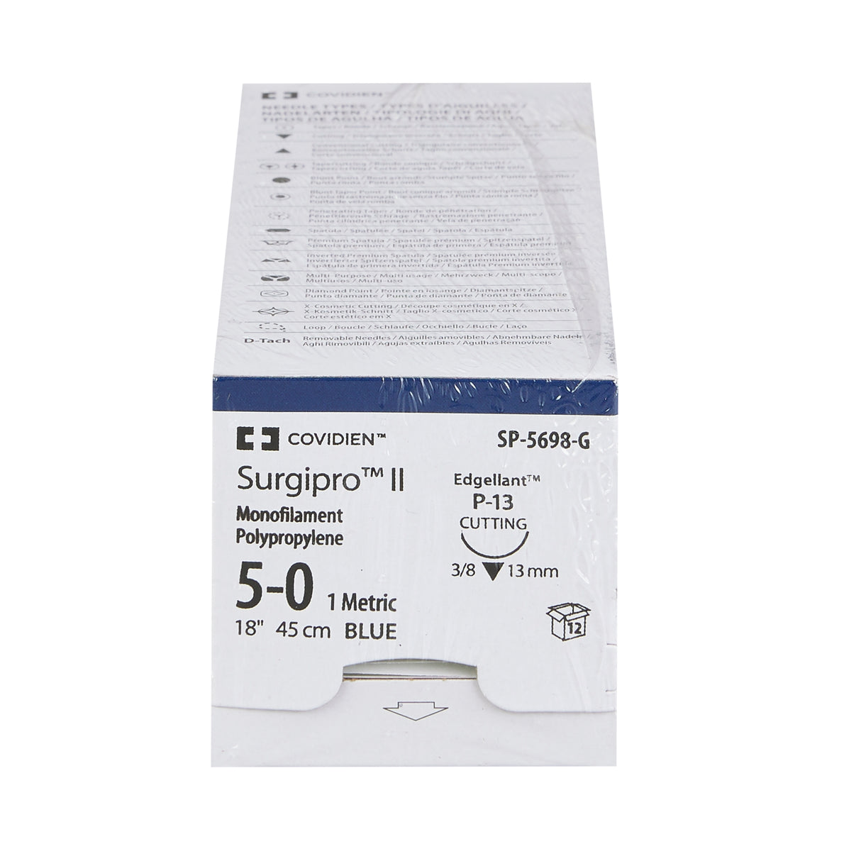Nonabsorbable Suture with Needle Surgipro™ Polypropylene P-13 3/8 Circle Precision Reverse Cutting Needle Size 5-0 Monofilament - BeHope