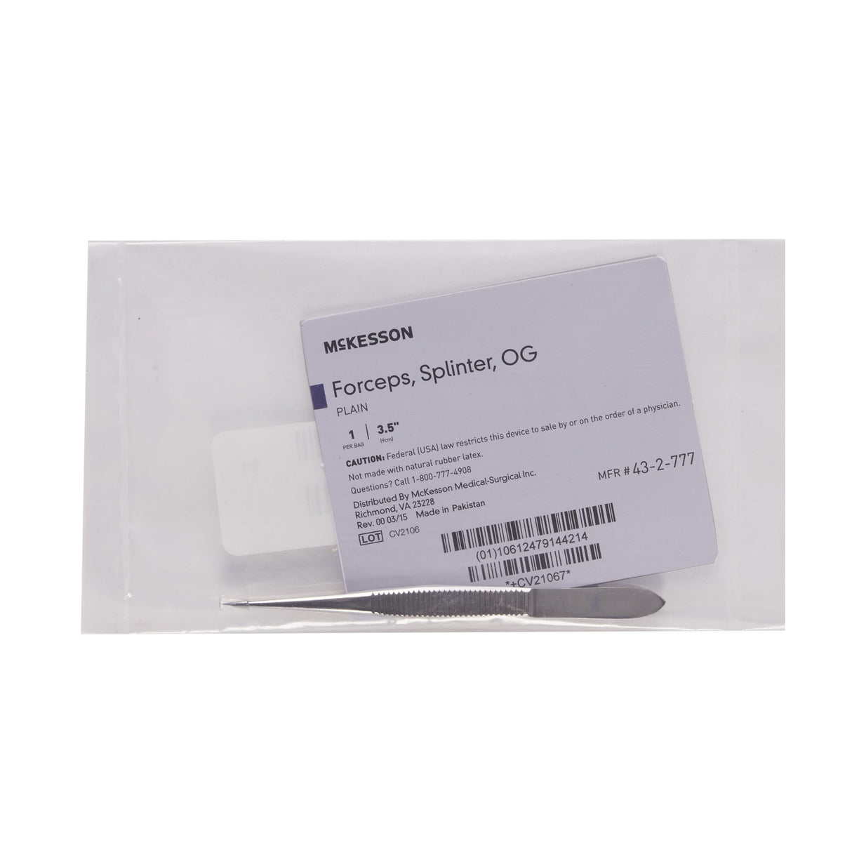 Splinter Forceps McKesson Office Grade Stainless Steel - BeHope