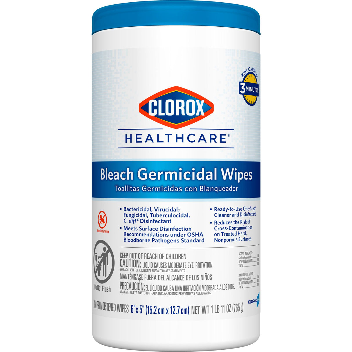 Surface Disinfectant Cleaner Clorox Healthcare® Premoistened Bleach Germicidal Manual Pull Wipe 150 Count Canister Floral Scent NonSterile - BeHope