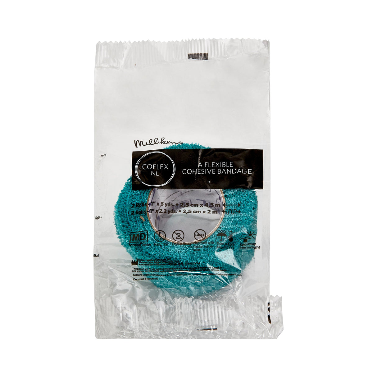 Cohesive Bandage CoFlex® NL 1 Inch X 5 Yard Self-Adherent Closure Teal / Blue / White / Purple / Green NonSterile 12 lbs. Tensile Strength - BeHope