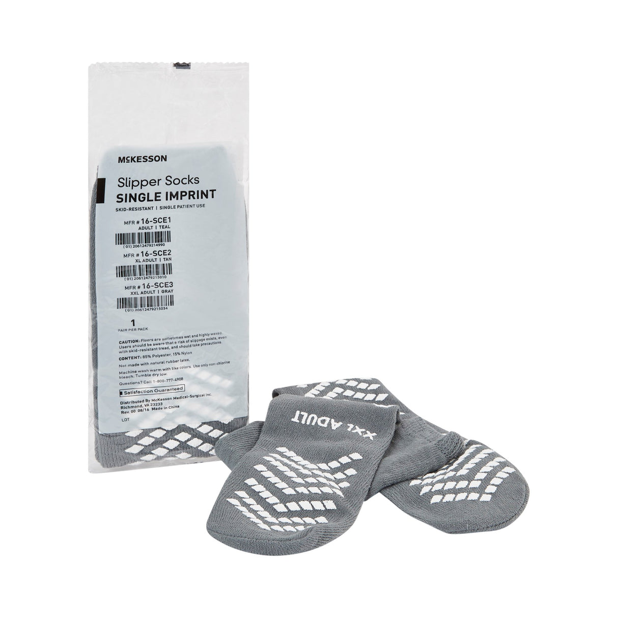 Slipper Socks McKesson Unisex Adult 2X-Large Single Tread Single Patient Use Gray - BeHope