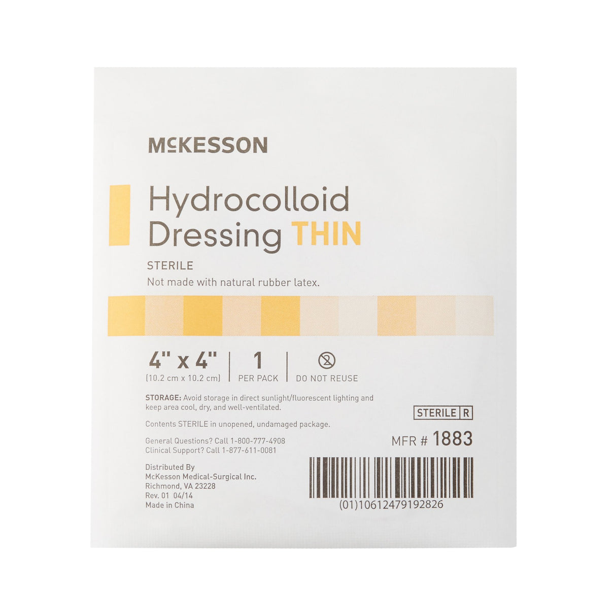 Thin Hydrocolloid Dressing McKesson Film Backing 4 X 4 Inch Square Hydrocolloid / Film - BeHope