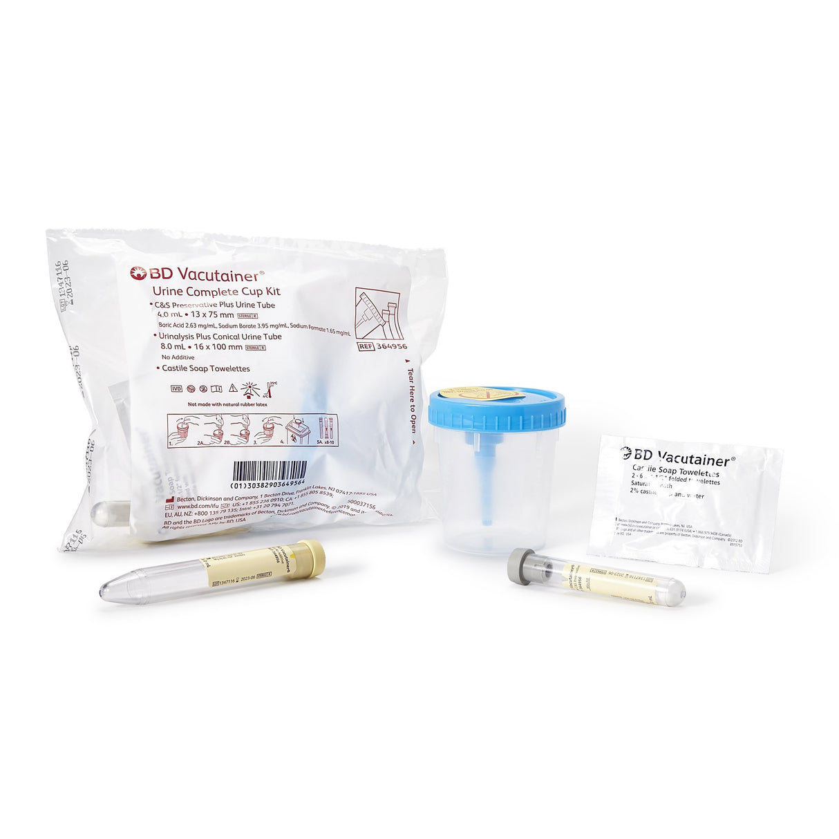 Urine Specimen Collection Kit BD Vacutainer® 4 mL / 8 mL Plastic Collection Cup / Collection Tube Sterile - BeHope