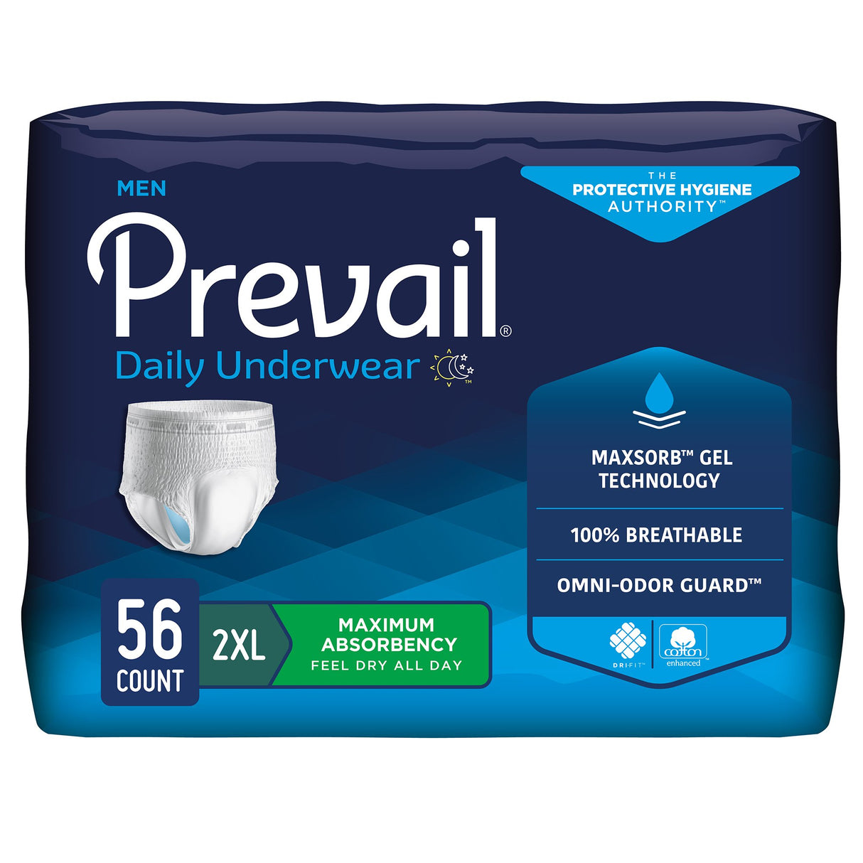 Male Adult Absorbent Underwear Prevail® Daily Underwear Pull On with Tear Away Seams 2X-Large Disposable Heavy Absorbency - BeHope