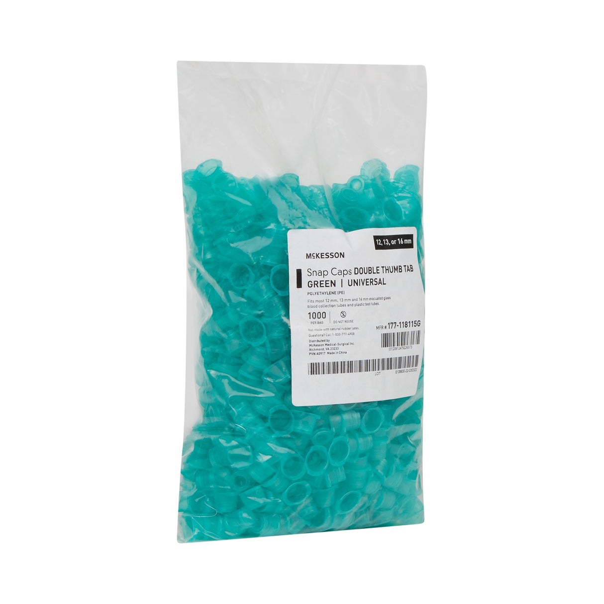 McKesson Tube Closure Polyethylene Snap Cap Green 12 mm / 13 mm / 16 mm (Universal) Fits Most 12mm, 13mm and 16mm Evacuated Glass Blood Collection Tubes and Plastic Test Tubes NonSterile - BeHope