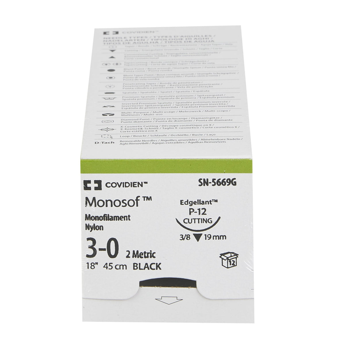 Nonabsorbable Suture with Needle Monosof™ Nylon P-12 3/8 Circle Precision Reverse Cutting Needle Size 3-0 Monofilament - BeHope