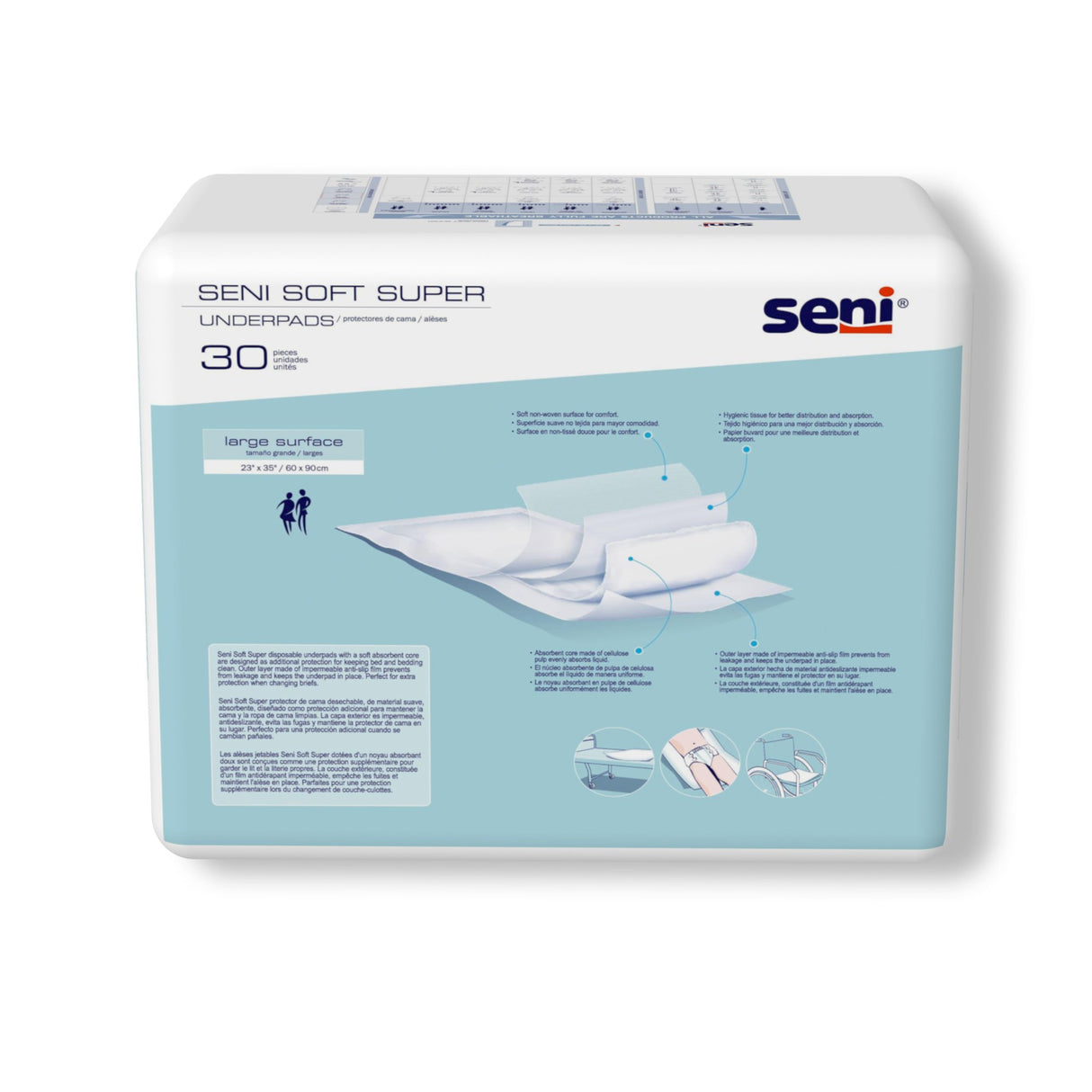 Disposable Underpad Seni® Soft Super 23 X 35 Inch Cellulose Pulp Moderate Absorbency - BeHope