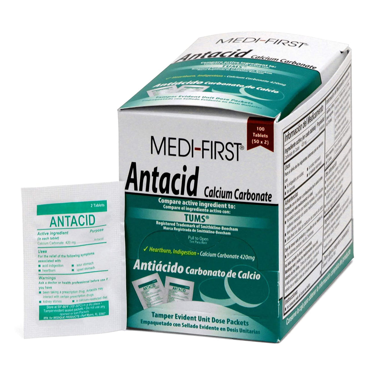 Antacid Medi-First® 420 mg Strength Chewable Tablet 100 per Box - BeHope