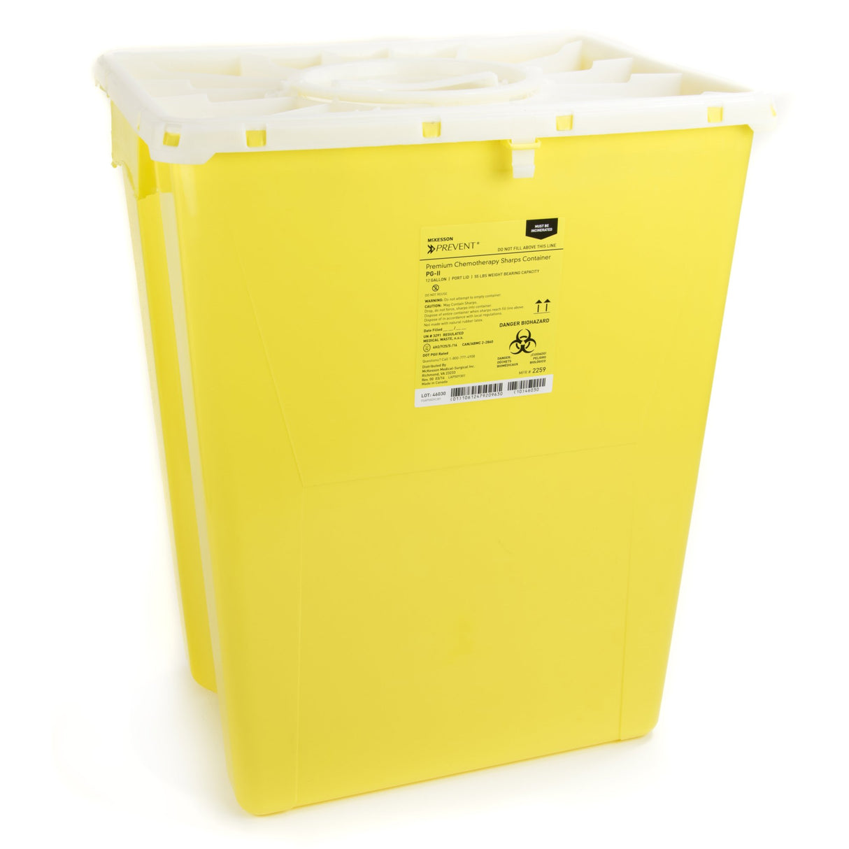 Chemotherapy Waste Container McKesson Prevent® Yellow Base 20-4/5 H X 17-3/10 W X 13 L Inch Vertical Entry 12 Gallon - BeHope