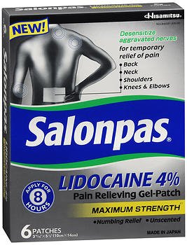 Topical Pain Relief Salonpas® 4% Strength Lidocaine Patch 6 per Box - BeHope