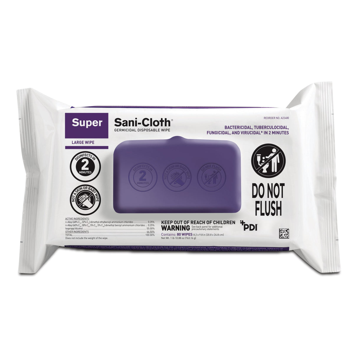 Surface Disinfectant Cleaner Super Sani-Cloth® Premoistened Germicidal Manual Pull Wipe 80 Count Soft Pack Alcohol Scent NonSterile - BeHope