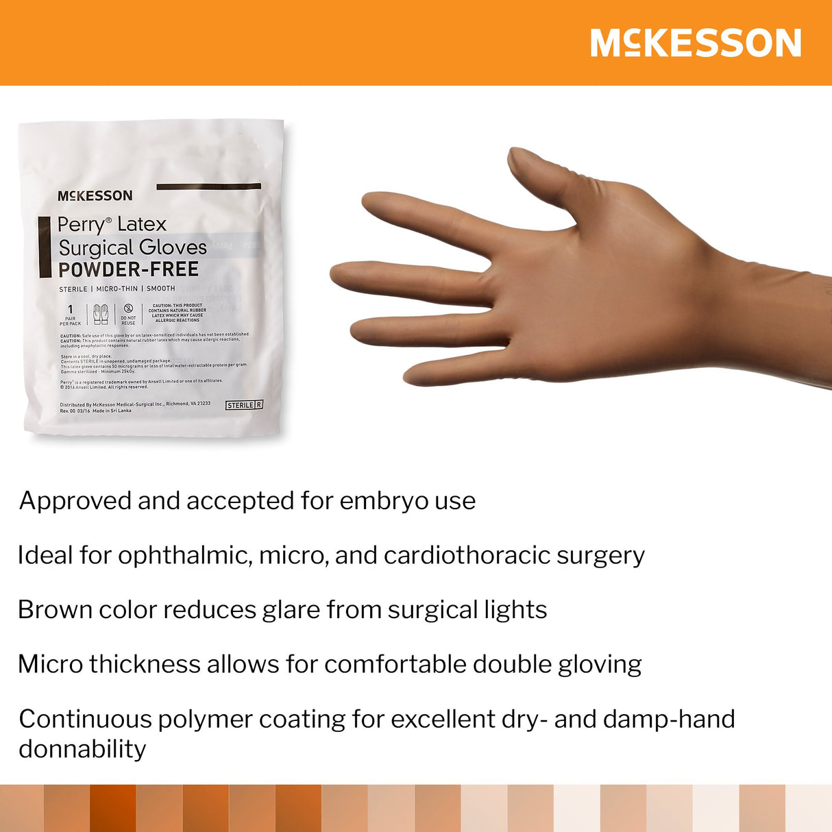 Surgical Glove McKesson Perry® Size 9 Sterile Latex Standard Cuff Length Smooth Brown Not Chemo Approved - BeHope