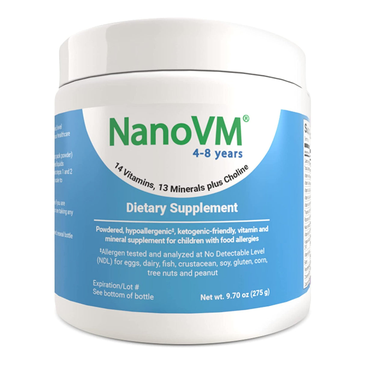 Pediatric Oral Supplement NanoVM® 4 - 8 Years Unflavored 275 Gram Jar Powder Vitamins / Minerals Food Allergies - BeHope