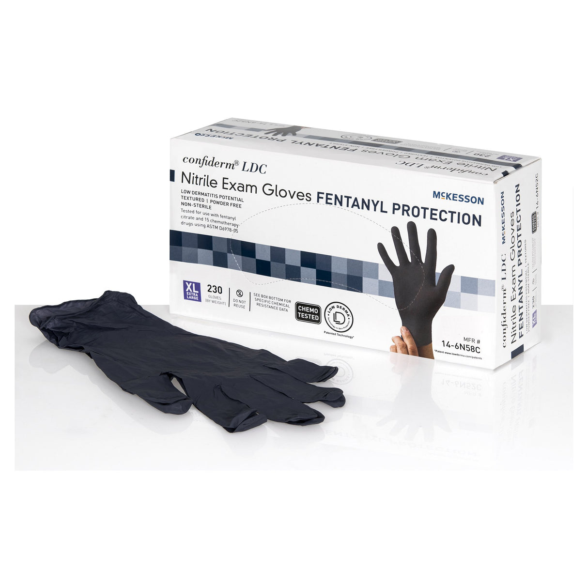 Exam Glove McKesson Confiderm® LDC X-Large NonSterile Nitrile Standard Cuff Length Fully Textured Black Chemo Tested / Fentanyl Tested - BeHope