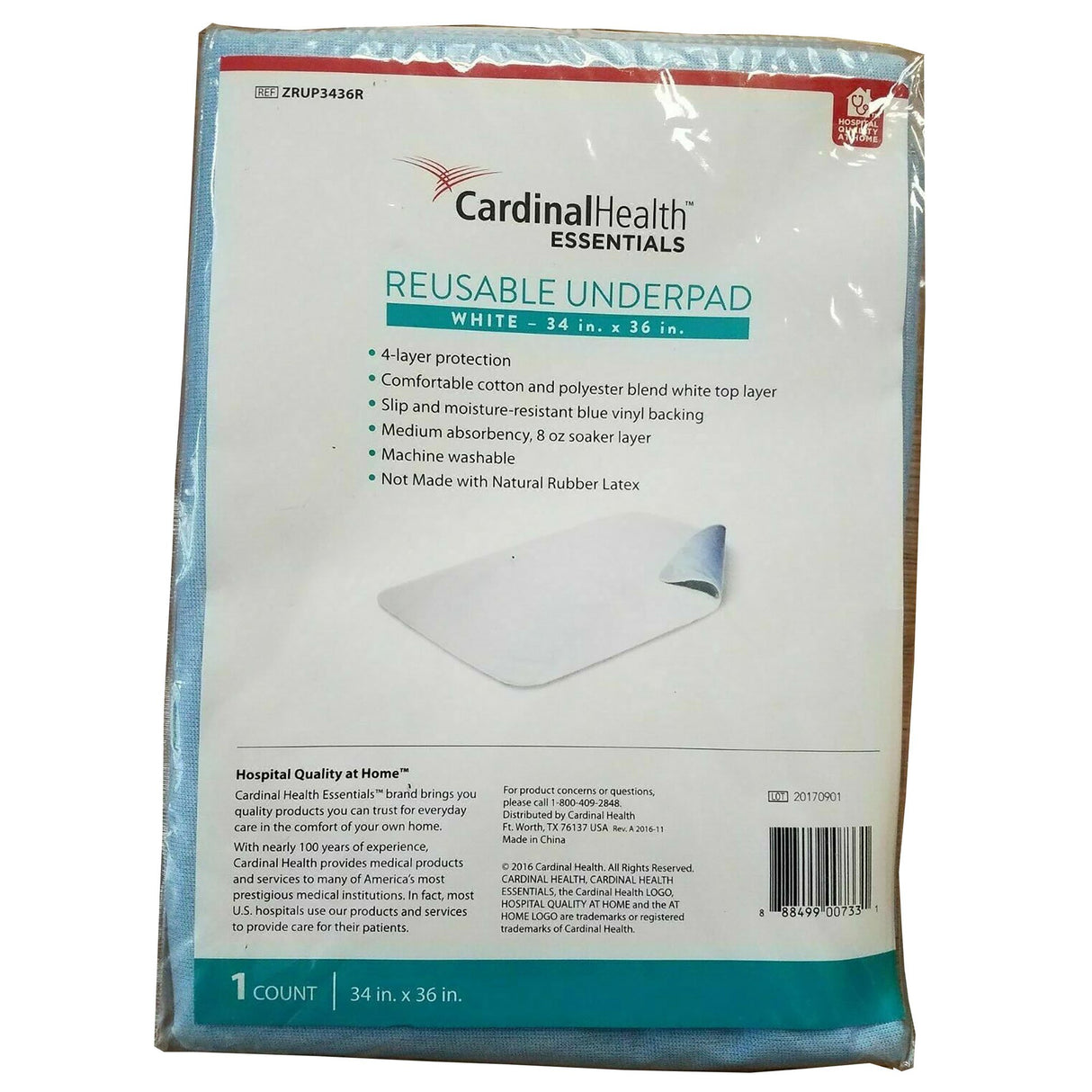 Reusable Underpad Cardinal Health™ Essentials 34 X 36 Inch Polyester / Rayon Moderate Absorbency - BeHope
